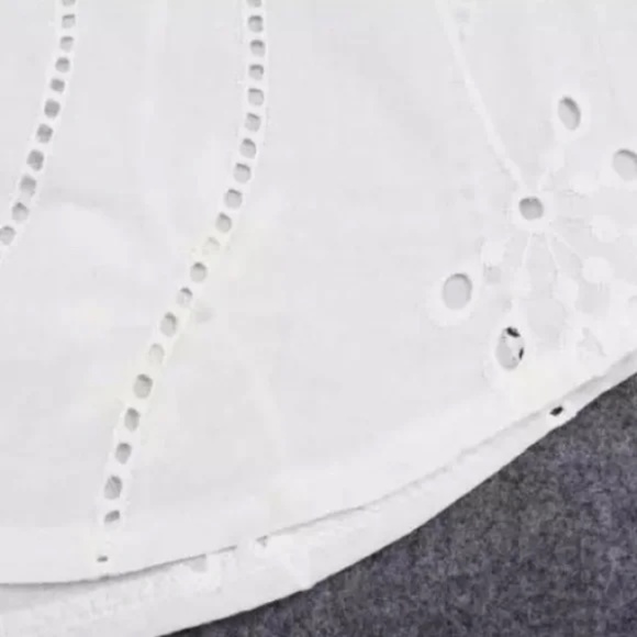 SOLD OUT White Boho Floral Eyelet Button Up Blouse - Picture 12 of 15